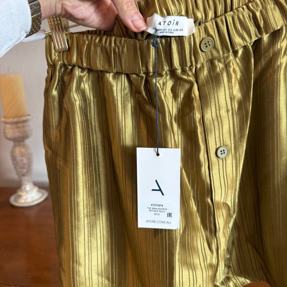 Atoir Sana Metallic Jacquard Satin Shorts Antique Gold Medium - Picture 2 of 4